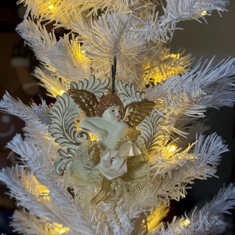 Rare 1971 Gold Angel Cherub Victorian Edwardian Christmas Ornaments